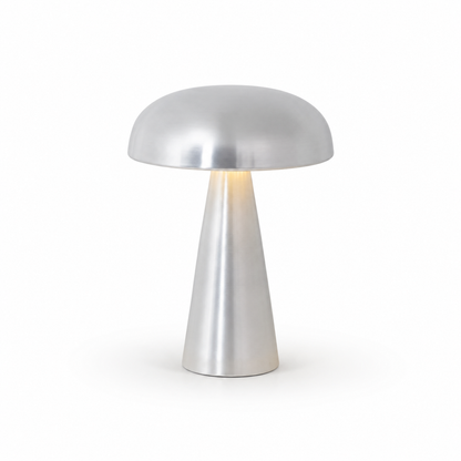 Silver battery table lamp with tapered base