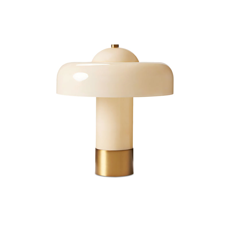 Beige glass column lamp with domed shade and gold-tone base