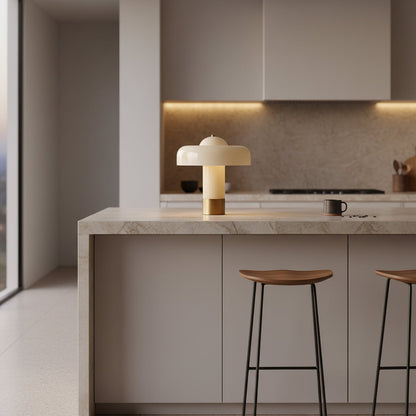 Glass column lamp on a kitchen island