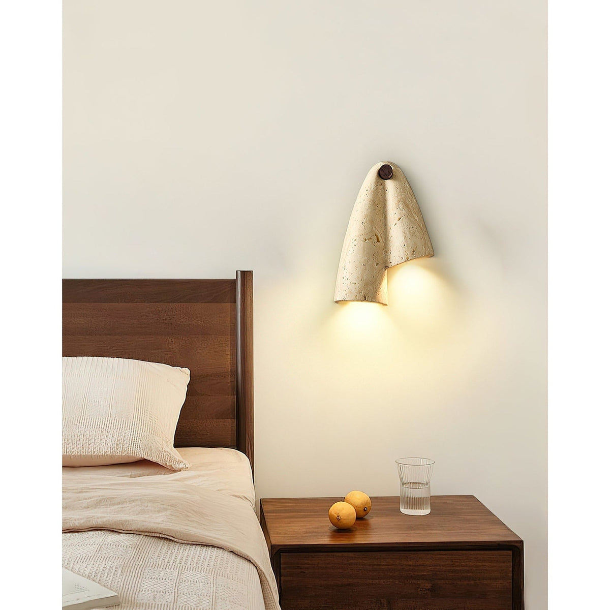 Beige Travertine Wall Light with Folded Twin Shades — product view 11