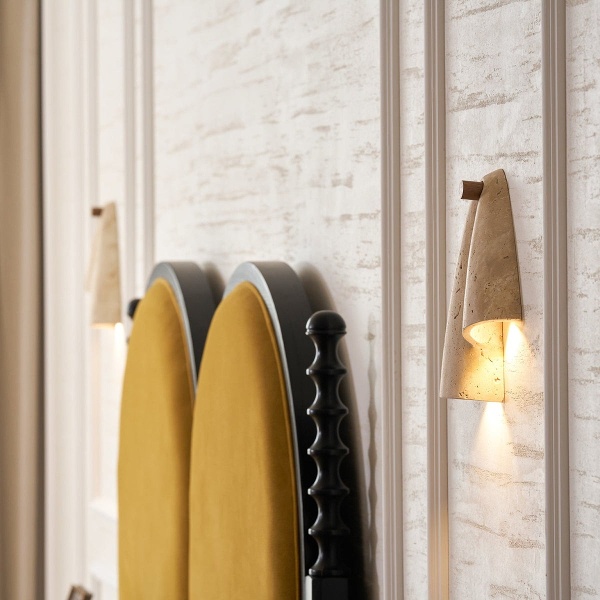 Beige Travertine Wall Light with Folded Twin Shades — product view 12