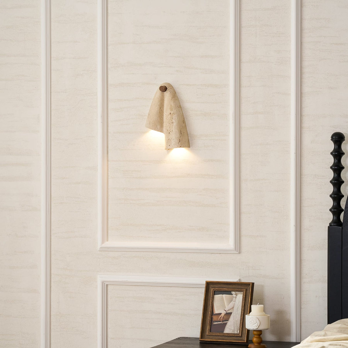 Beige Travertine Wall Light with Folded Twin Shades — product view 15