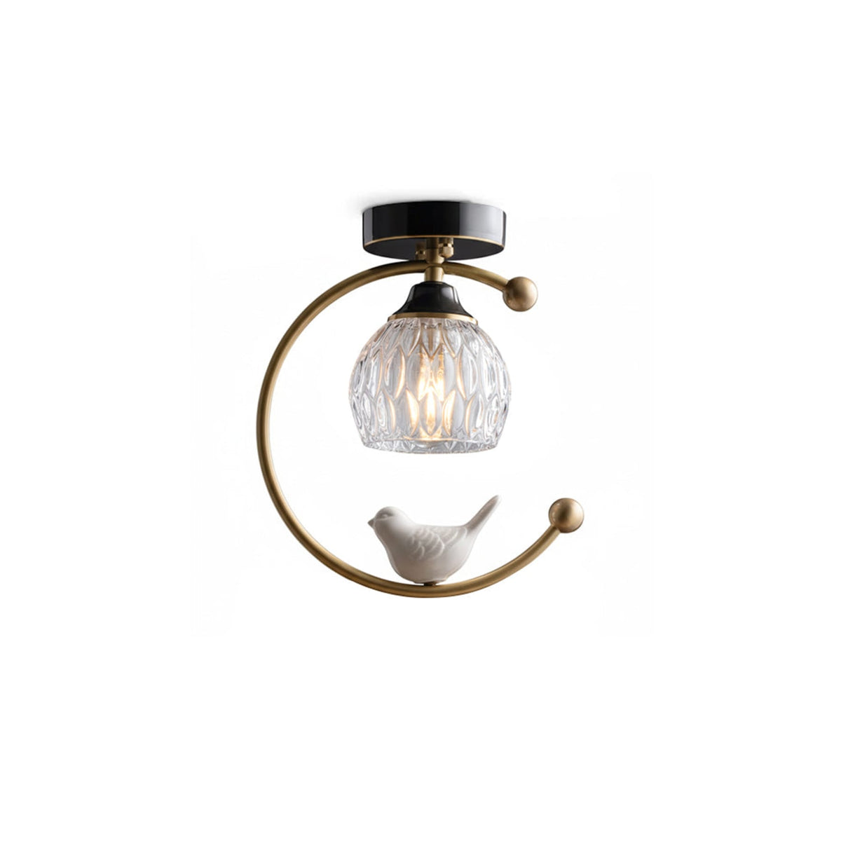 Bird and Textured Glass Semi-Flush Ceiling Light