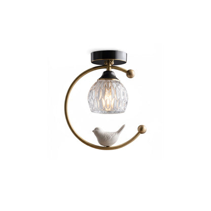 Bird and Textured Glass Semi-Flush Ceiling Light