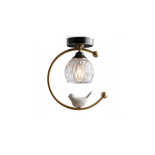 Bird and Textured Glass Semi-Flush Ceiling Light