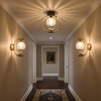 Bird and Textured Glass Semi-Flush Ceiling Light