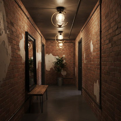 Bird and Textured Glass Semi-Flush Ceiling Light