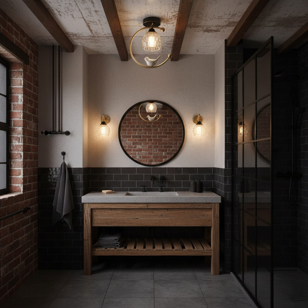 Bird and Textured Glass Semi-Flush Ceiling Light