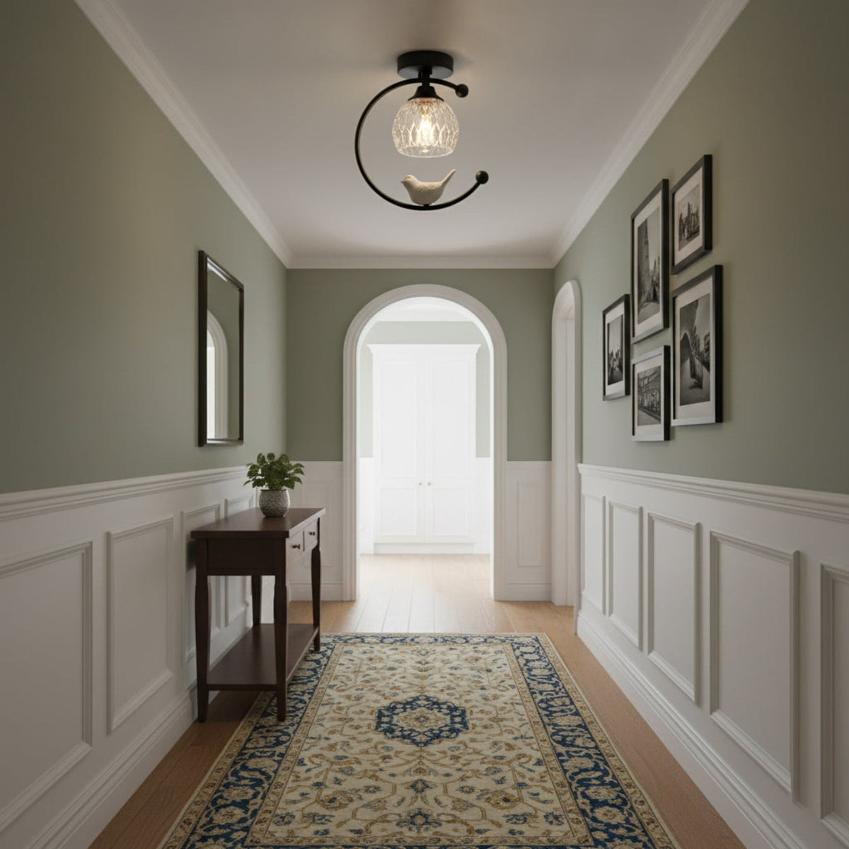 Bird and Textured Glass Semi-Flush Ceiling Light