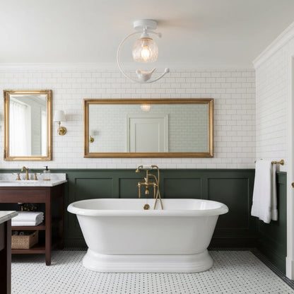 Bird and Textured Glass Semi-Flush Ceiling Light
