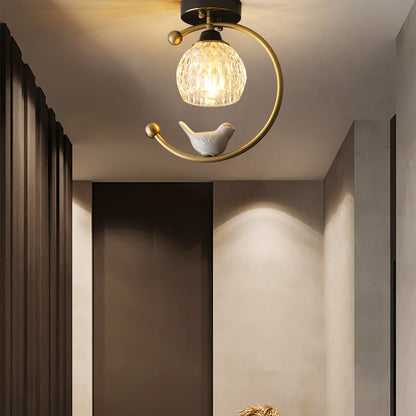 Bird and Textured Glass Semi-Flush Ceiling Light