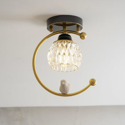 Bird and Textured Glass Semi-Flush Ceiling Light