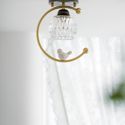 Bird and Textured Glass Semi-Flush Ceiling Light