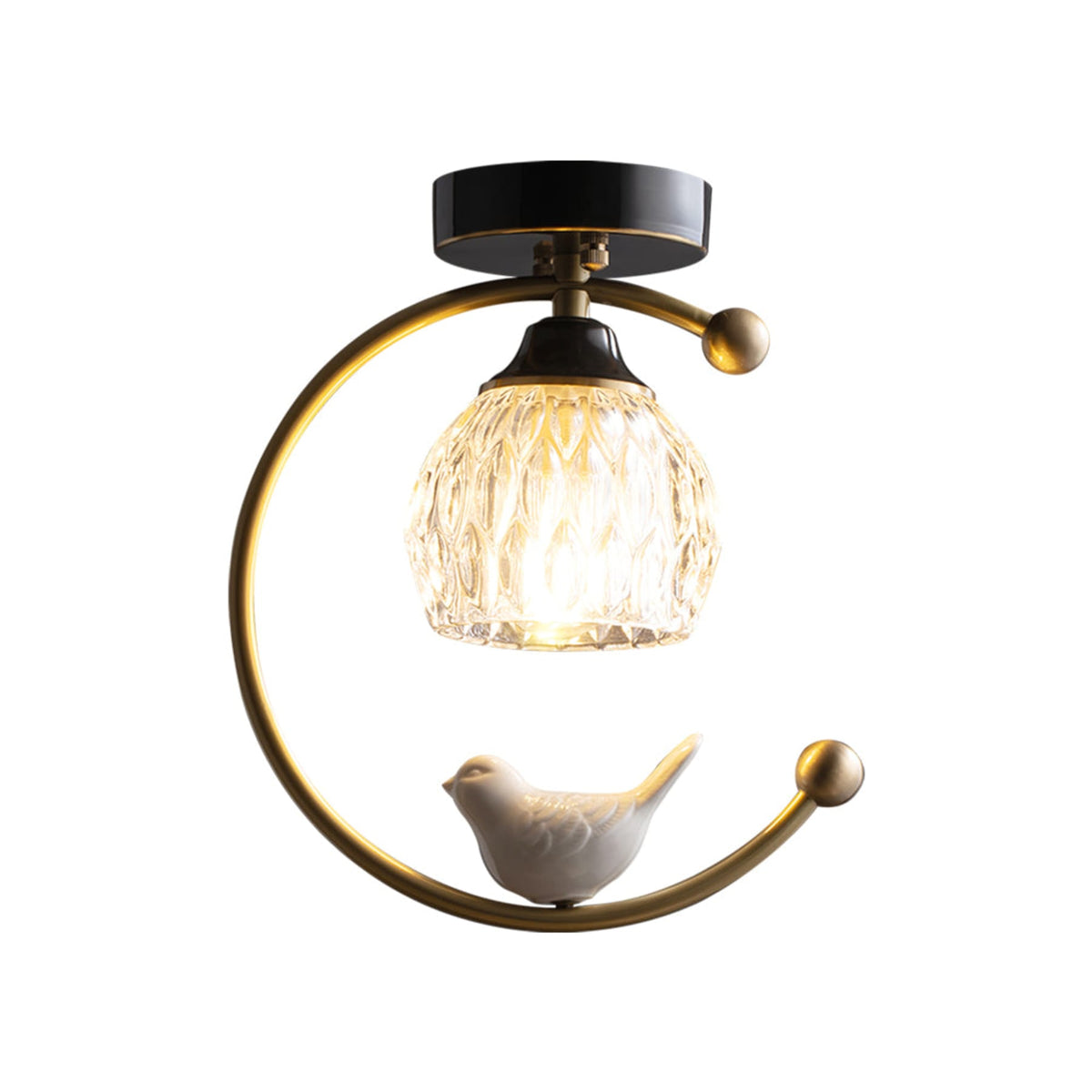 Bird and Textured Glass Semi-Flush Ceiling Light