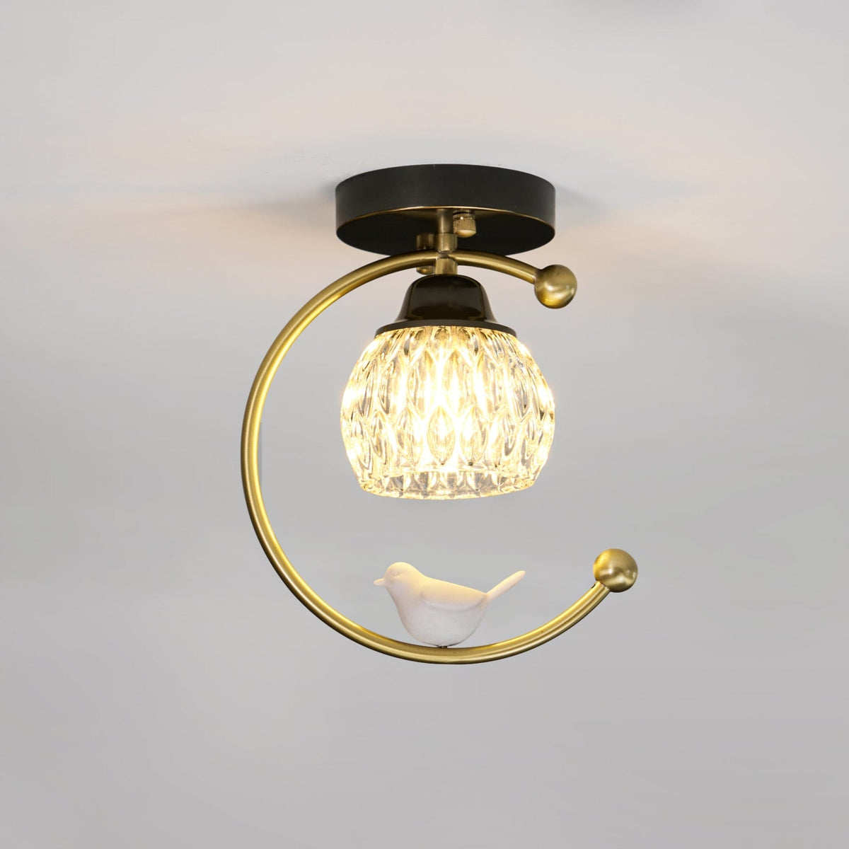 Bird and Textured Glass Semi-Flush Ceiling Light