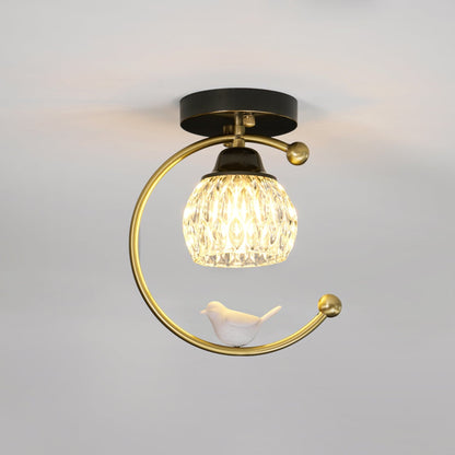 Bird and Textured Glass Semi-Flush Ceiling Light