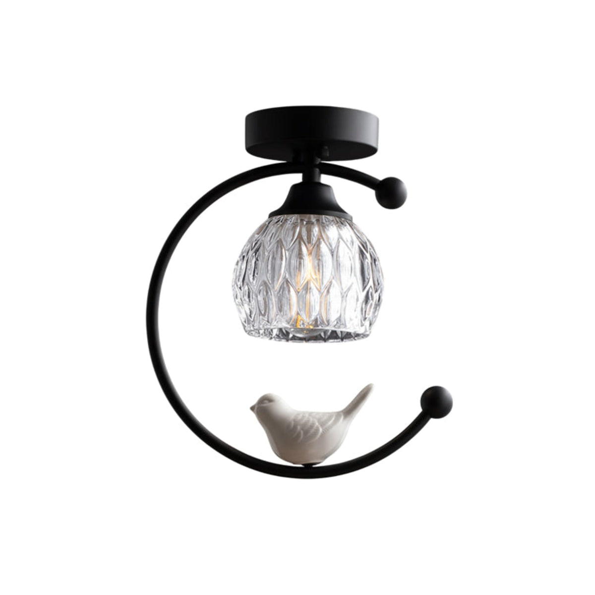 Bird and Textured Glass Semi-Flush Ceiling Light