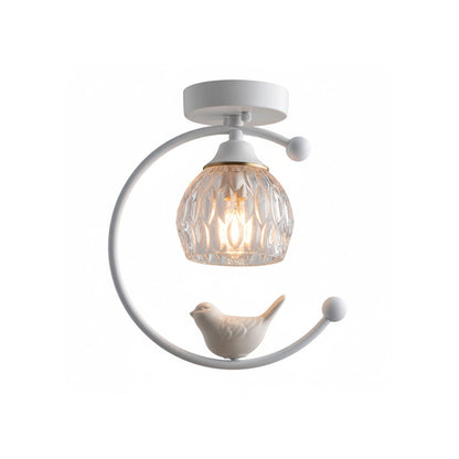 Bird and Textured Glass Semi-Flush Ceiling Light