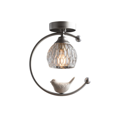 Bird and Textured Glass Semi-Flush Ceiling Light