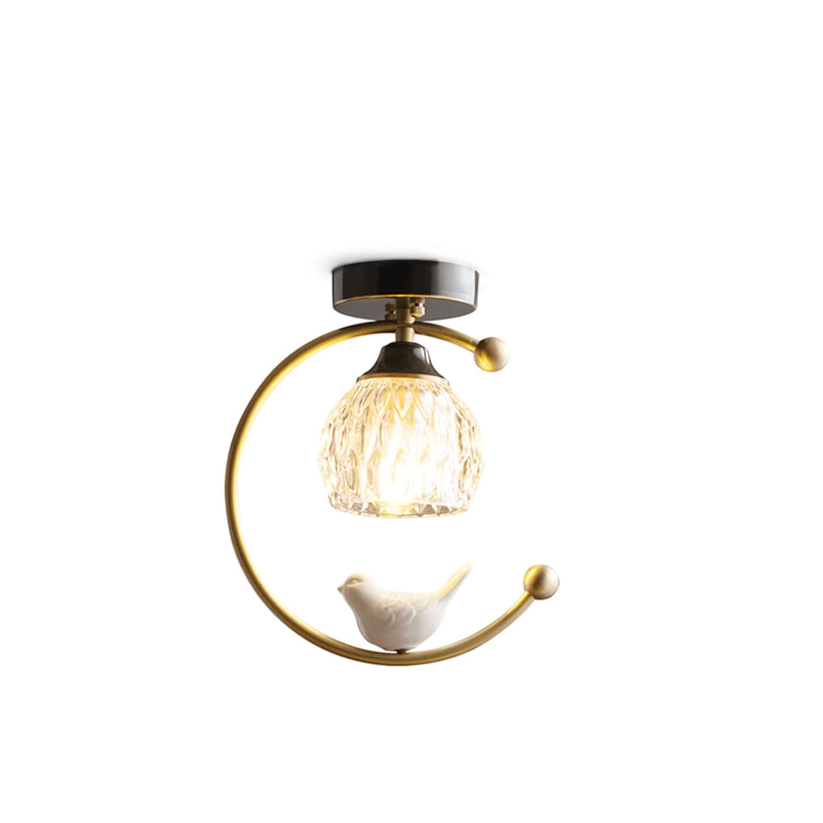 Bird and Textured Glass Semi-Flush Ceiling Light