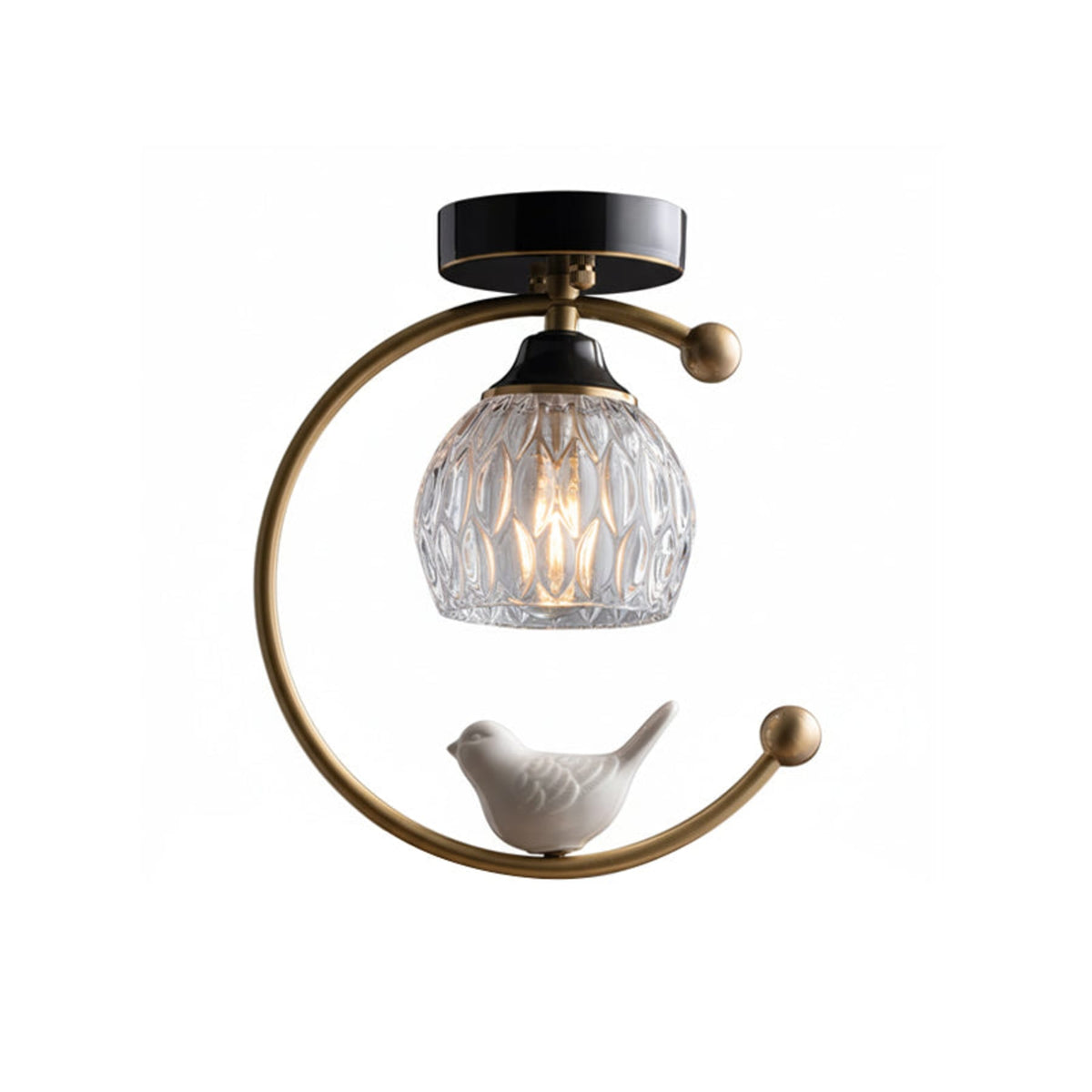 Bird and Textured Glass Semi-Flush Ceiling Light