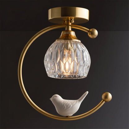 Bird and Textured Glass Semi-Flush Ceiling Light
