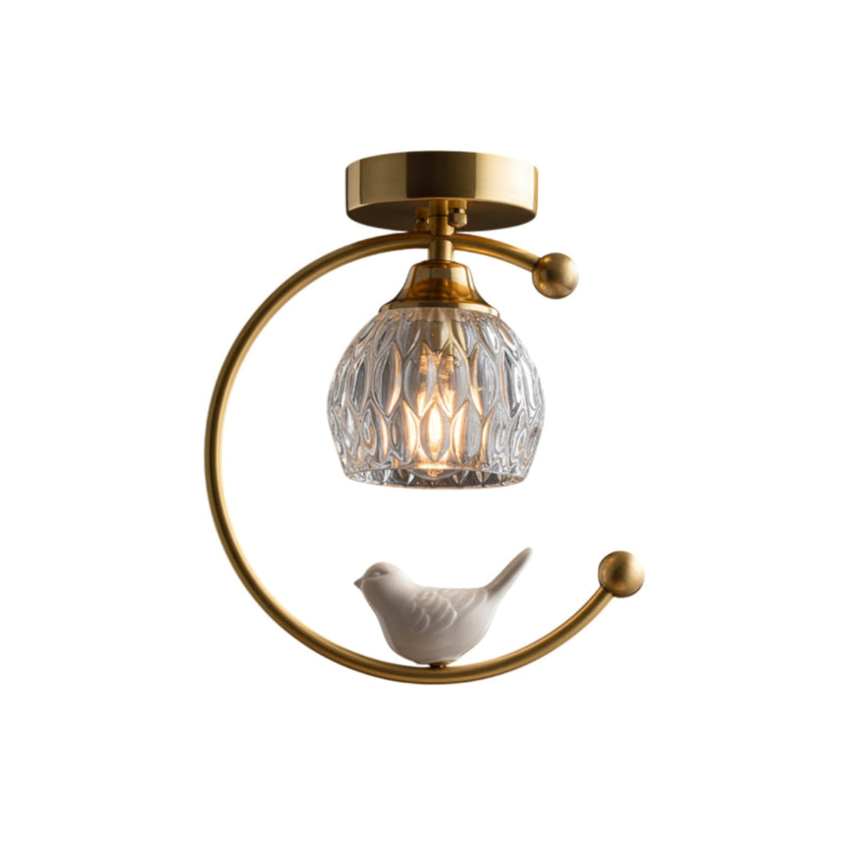 Bird and Textured Glass Semi-Flush Ceiling Light
