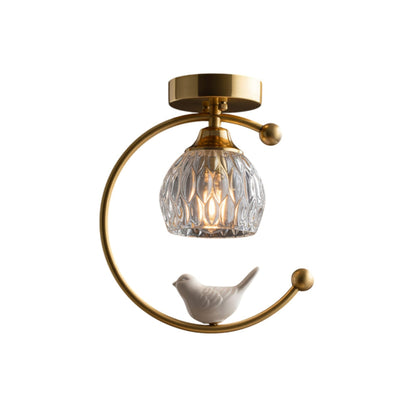 Bird and Textured Glass Semi-Flush Ceiling Light