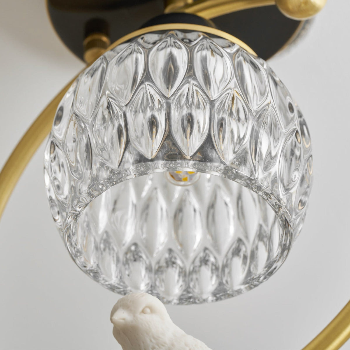 Bird and Textured Glass Semi-Flush Ceiling Light