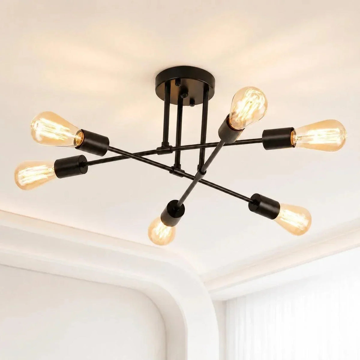 Black 6-Light Semi-Flush Ceiling Light