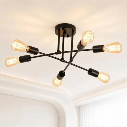 Black 6-Light Semi-Flush Ceiling Light