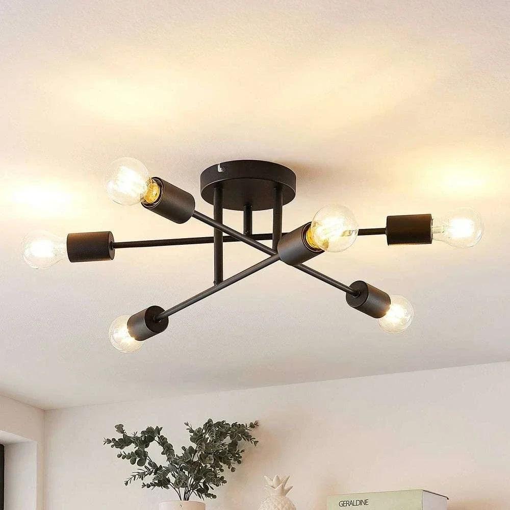 Black 6-Light Semi-Flush Ceiling Light