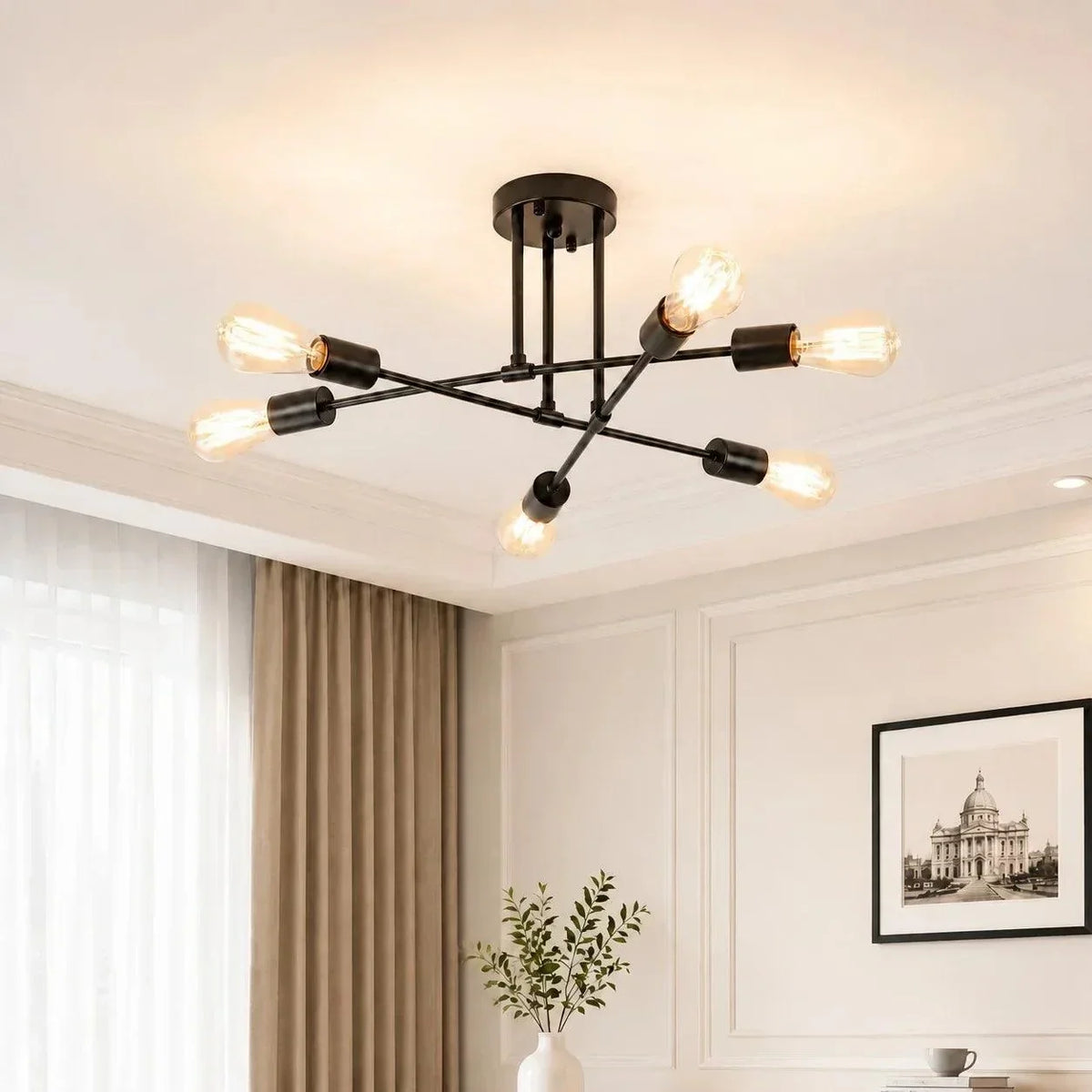 Black 6-Light Semi-Flush Ceiling Light