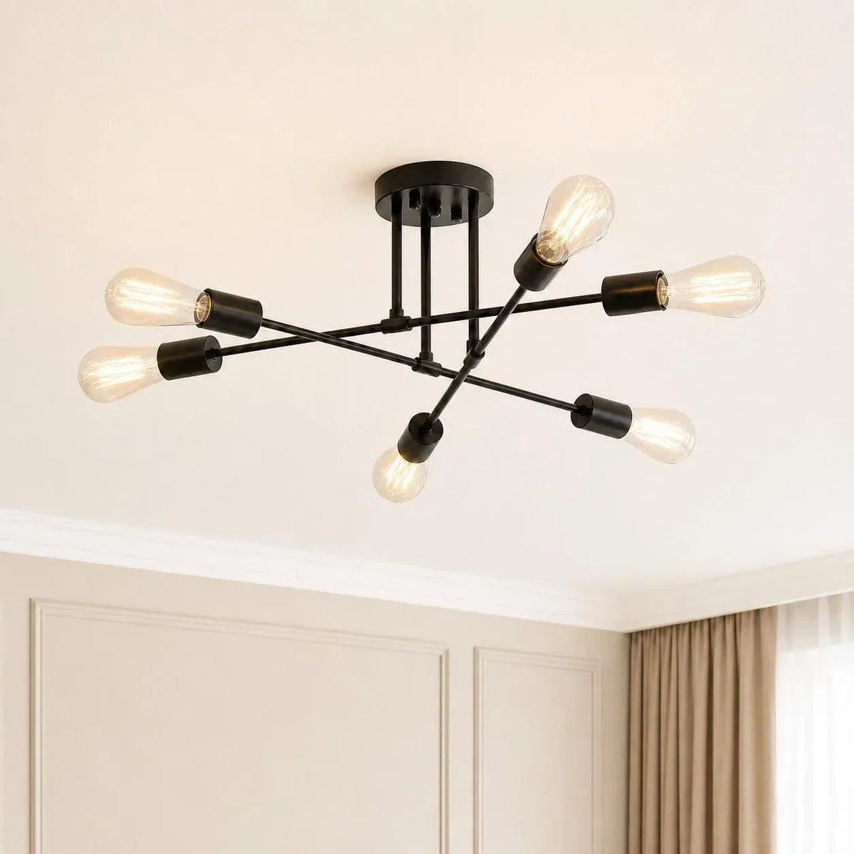 Black 6-Light Semi-Flush Ceiling Light