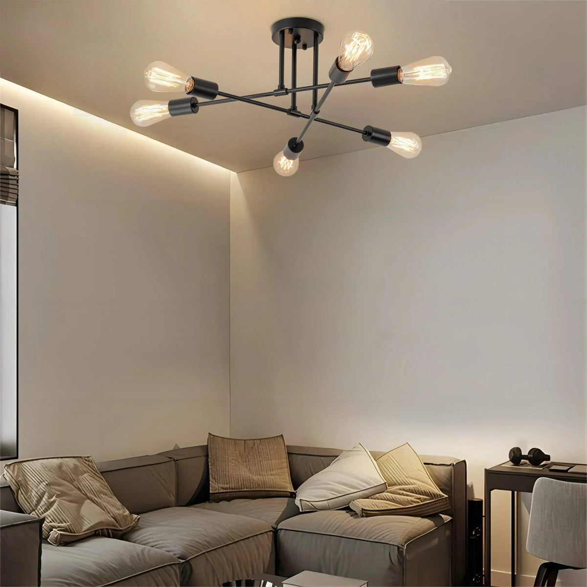 Black 6-Light Semi-Flush Ceiling Light