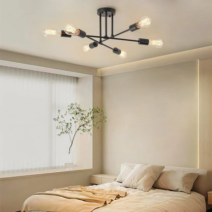 Black 6-Light Semi-Flush Ceiling Light
