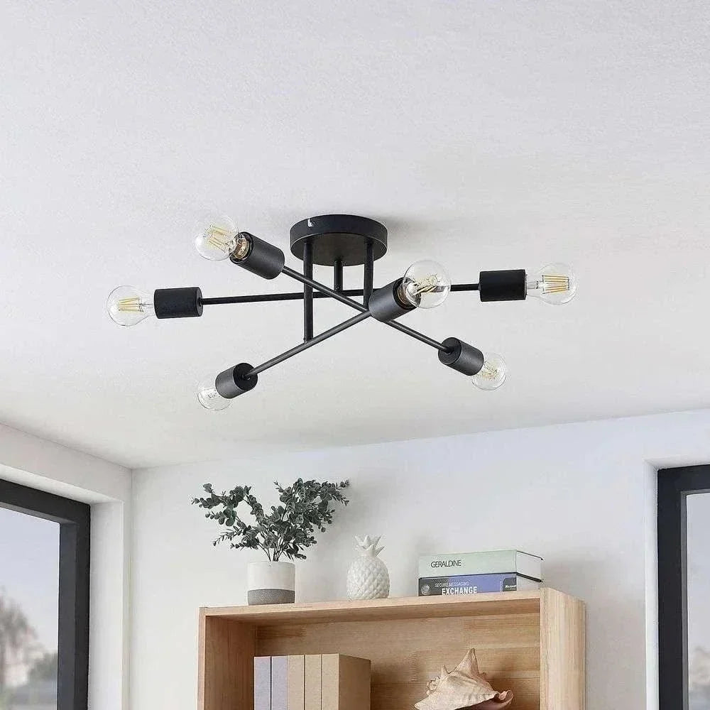 Black 6-Light Semi-Flush Ceiling Light