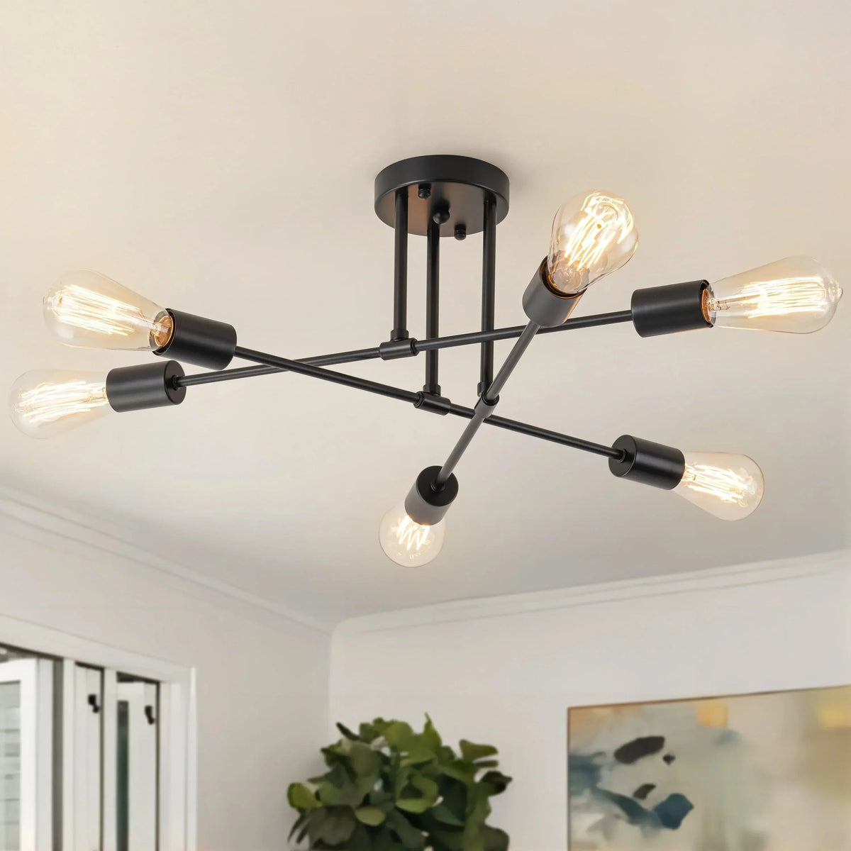 Black 6-Light Semi-Flush Ceiling Light