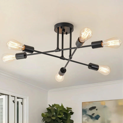 Black 6-Light Semi-Flush Ceiling Light