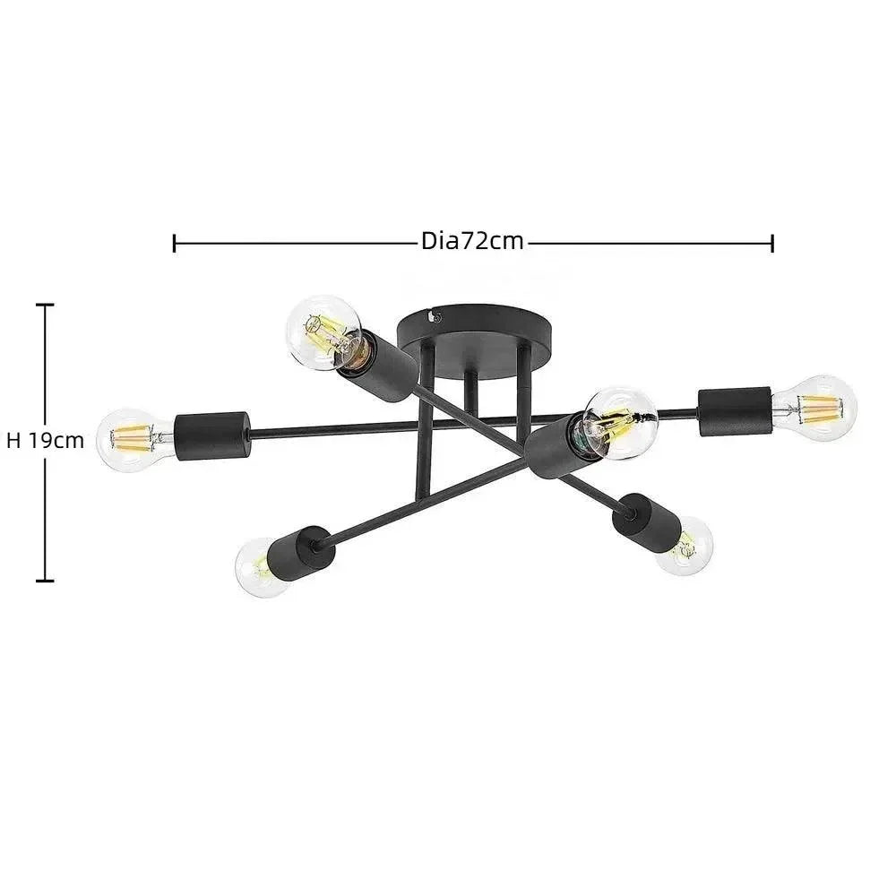Black 6-Light Semi-Flush Ceiling Light