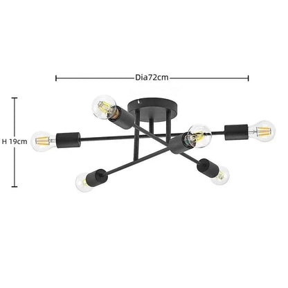 Black 6-Light Semi-Flush Ceiling Light