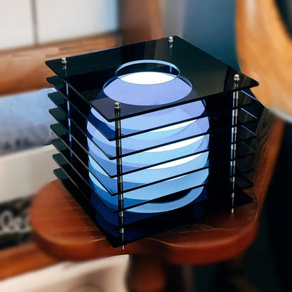 Black acrylic cube rechargeable LED table lamp