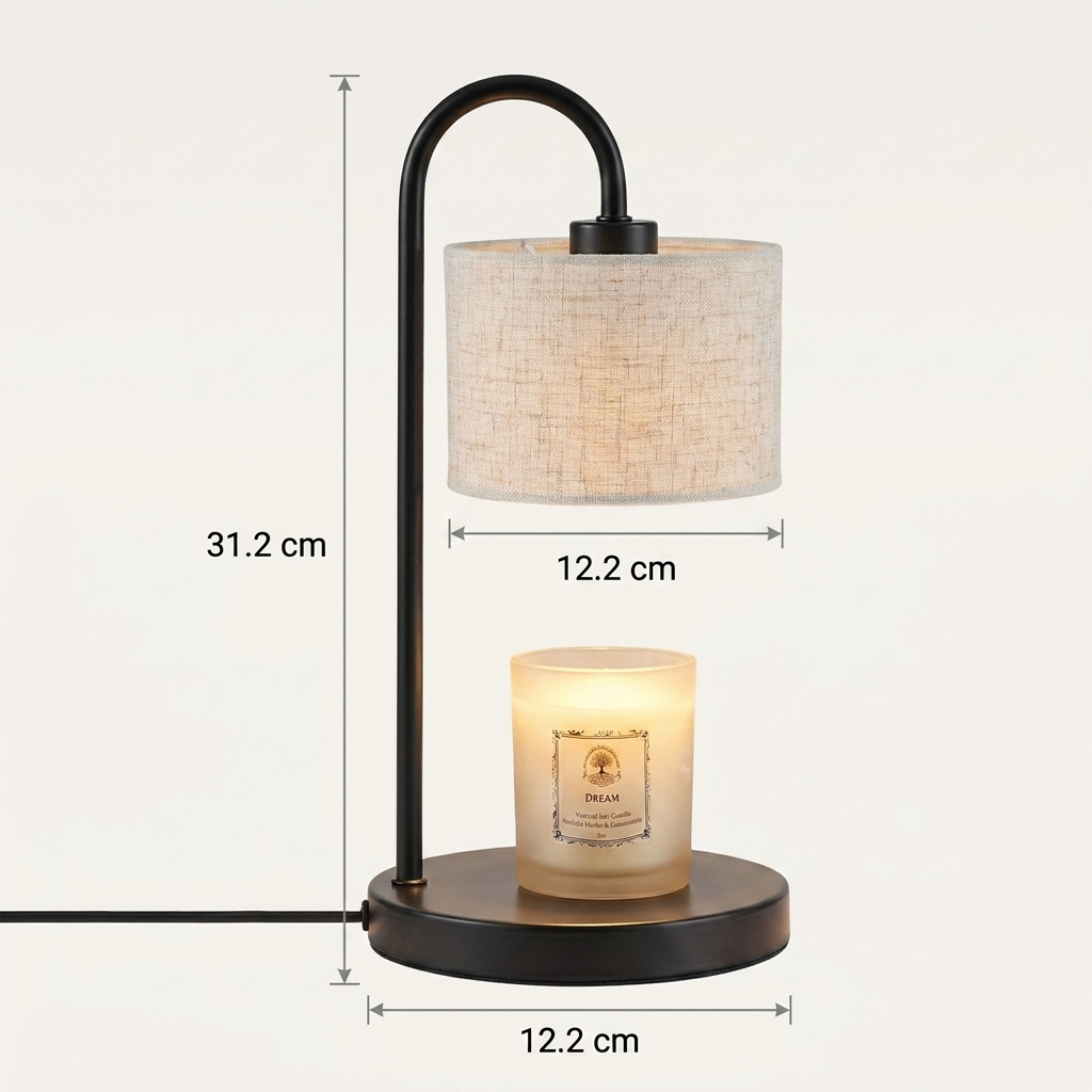 Black candle warmer lamp with bronze-finish base detail