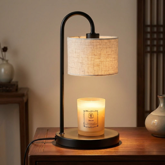Black adjustable candle warmer lamp with two-tone base