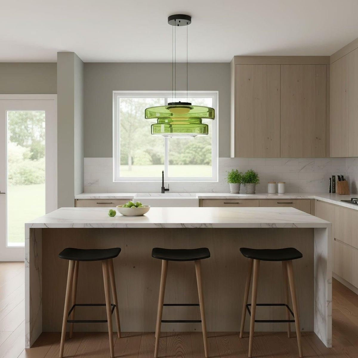 Black frame glass pendant light with adjustable height