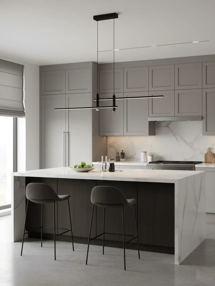 Black linear pendant light with integrated LED