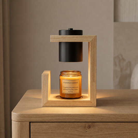 Black solid wood candle warmer lamp with timer and dimmer