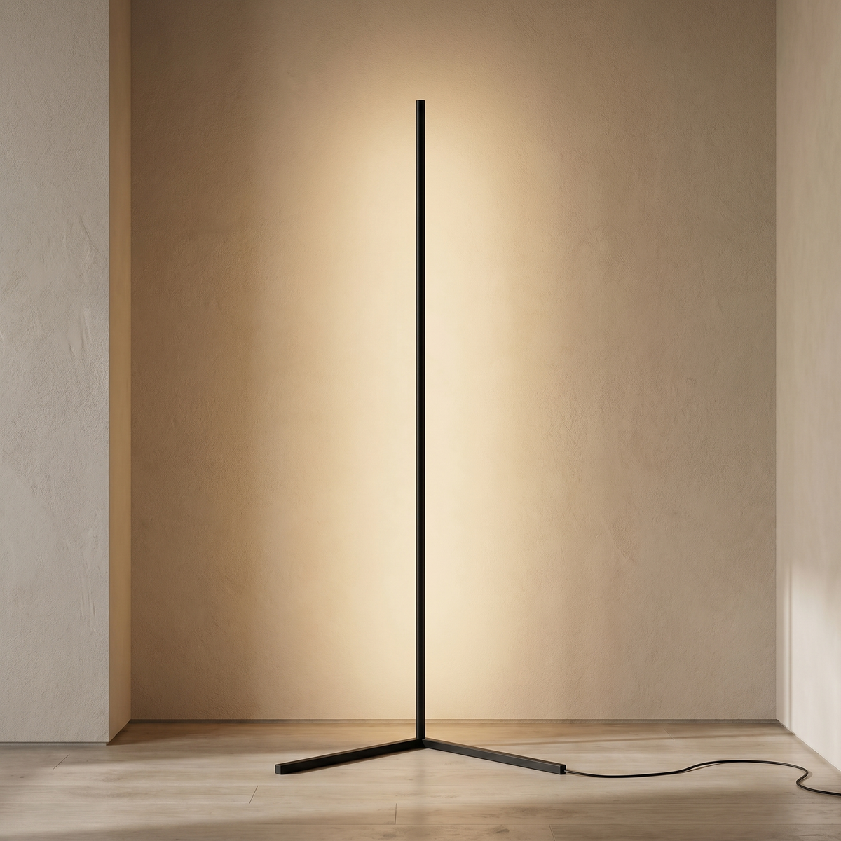 Black tricolour LED floor lamp with remote control