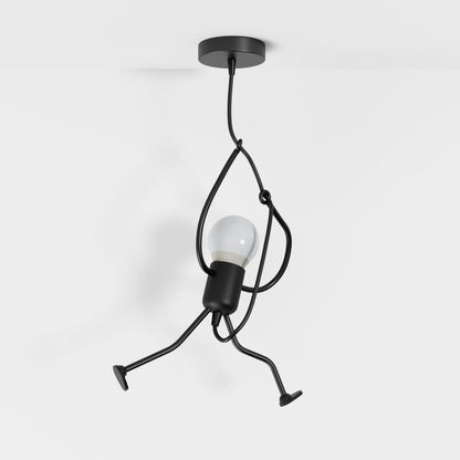 Black wrought iron hanging figure pendant with bulb