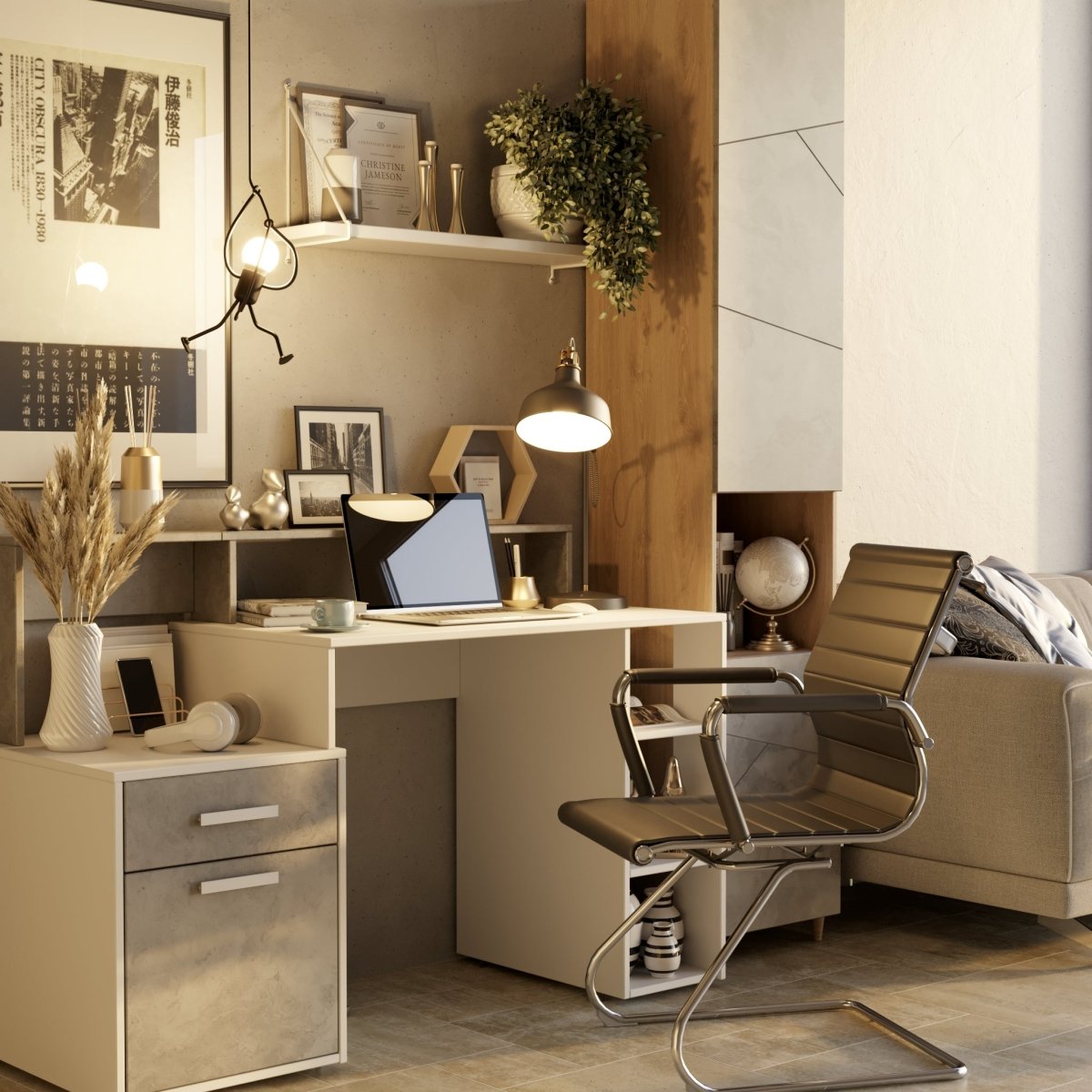 Figure pendants in an office setting